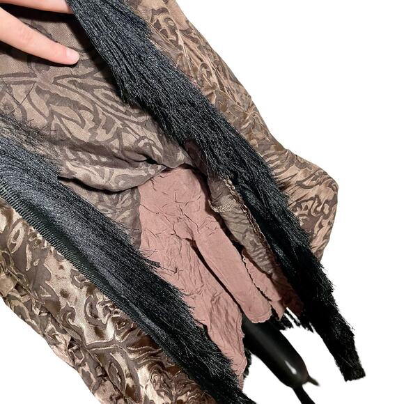 NEW Anthropologie Fringed Jacquard Velvet Halter Dress Brown / Black - Sz 14 - Picture 5 of 12